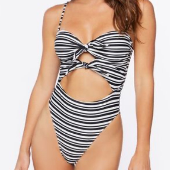 Forever 21 Striped Tie Front Detail One Piece Swimsuit - Picture 4 of 5